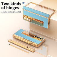 All-inclusive Electroplating Plain Leather Double Hinge Phone Case Hard Case With Pen Slot