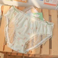 Fruit Printed Ice Silk Sweet Style Cotton Crotch Large Size Briefs