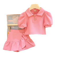 Waffle Bubble Lapel Short Sleeve Western Style Two-piece Set