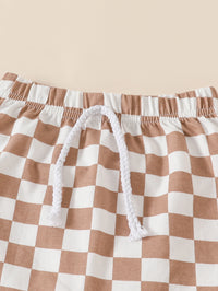 Summer Boys' And Kids' Popular Short Top Plaid Shorts Two-piece Set