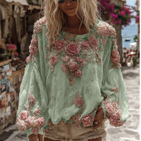 Women's 3D Printed Long-sleeved Shirt Loose All-match High-grade Top