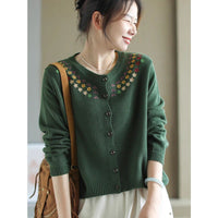 Womens Retro Embroidered Knitted Cardigan