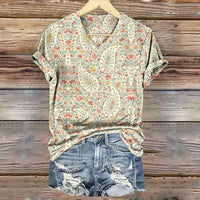 3D Digital Print T-Shirt Womens V-Neck Short-Sleeve Top