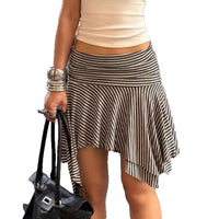 Fashion Hot Girl Street Style Short Striped Asymmetric Skirt Summer