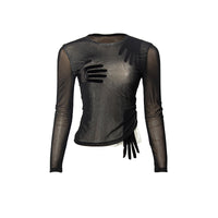 Mesh-panel Long-sleeve Sheer Cropped Top