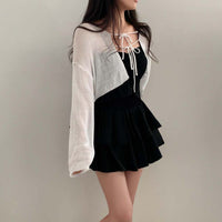 Shawl Tie-front Top Korean Style Solid Color Sweater
