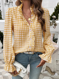 Women's French-style Plaid Shirt With Wooden Ears