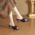 Bow, Square Headed Wine Glass, Slippers, Thin Heels, High Heels, Cool Slippers For Women
