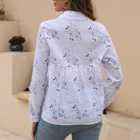Printed Casual Loose Long-sleeved Linen Cotton Shirt For Women