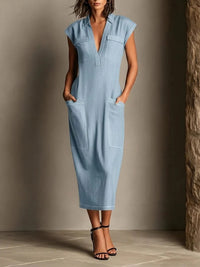 Stand-up Collar Sleeveless Casual Loose-fit Cotton-linen Dress