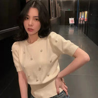 Straight-shoulder Short-sleeve Knit T-shirt
