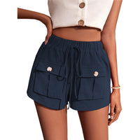 Women's Casual Pocket Loose Mid-Rise Drawstring Straight-Leg Pants