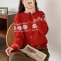 Women's Korean-style Contrasting Color Jacquard Knitted Cardigan
