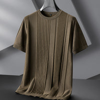 Men's Plus-sized Casual Round Neck Jacquard Sweater With Short Sleeves