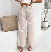 Cotton-linen Womens Trousers, Straight-leg High-waist Pants