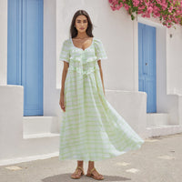 Fitted Waist Loose Casual Slimming Plaid Maxi Dress For Women