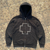 Black Zipper Divided Print Fleece Hooded Sweatshirt