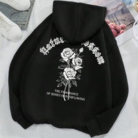 Rose And Letter Print Hoodie Casual Sweatshirt Men And Women