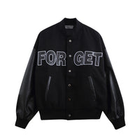 Stitching PU Leather Sleeve Baseball Uniform Men's Ins Fashion Brand Letter Embroidered Jacket