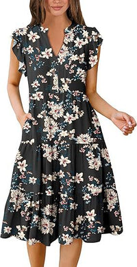 Summer Elegant Printed Dress With Ruffle Sleeves