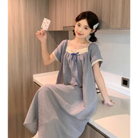 Haze-Blue Summer Short-Sleeve Long Dress Pajamas Loungewear