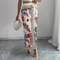 Printed High-Waisted Skirt Womens Fashion Tie-Up Long Dress