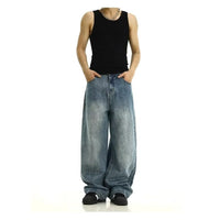 Street-style Vintage Washed Blue Jeans American Style