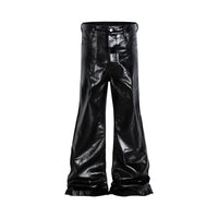 Black Fur Stitching Leather Pants Winter Environmental Protection