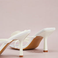 White Flower Decorative Flip-toe Square Toe High Heel Sandals