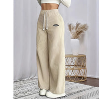 Women's Corduroy Wide-Leg Pants High-Waisted With Drawstring Retro Style