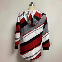 European And American Loose Striped Hooded Zip Long Sleeve Coat