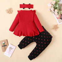 Baby Toddler Suit Sunken Stripe Top And Printed Peach Heart Leggings