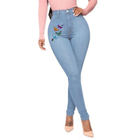 Printed Butterfly Jeans Women's European And American Style Trousers High Waist