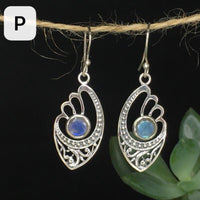 Sterling Silver Natural Crystals Vintage Ethnic Fairy Drop Earrings