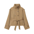 Women Double-breasted Niche Lace-up Trench Coat