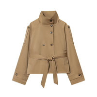 Women Double-breasted Niche Lace-up Trench Coat