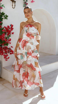 Off-shoulder Chiffon Printed Dress