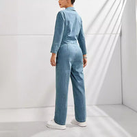 Women's Slim-fit Long-sleeved Denim Jumpsuit