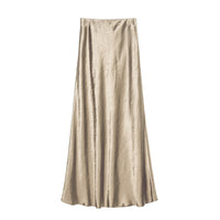 Women's Satin Midi Skirt High Waist Elastic Waistband Hand-tied Tie-dye Pattern