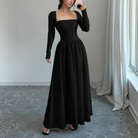 Womens Early Autumn Mock Two-Piece Square-Neck Long-Sleeve Dress