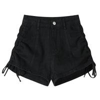 Denim Wide Leg Drawstring Design High Waisted Shorts