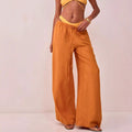 Womens Relaxed-fit Solid-color High-waist Wide-leg Casual Pants