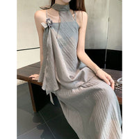Irregular Halter Top And Slip Dress Set