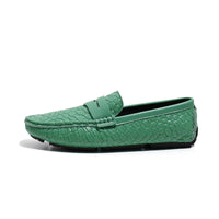 Mens Woven-pattern Leather Shoes Slip-on Loafers