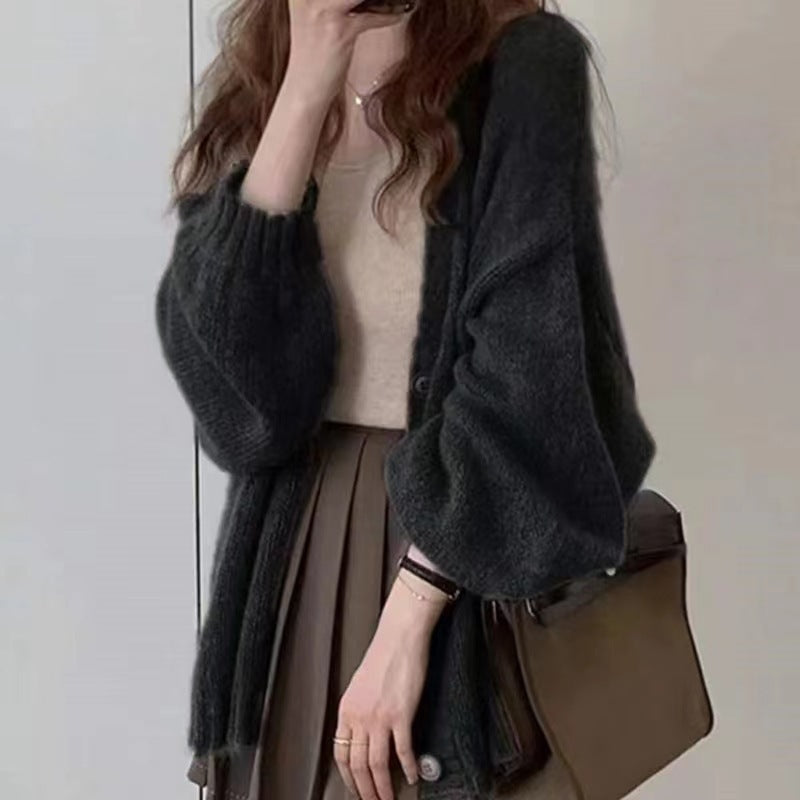 Women's Mid-length Lantern Sleeve Knitted Cardigan Coat