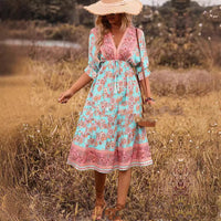 Womens Bohemian Printed Dress With Regular Sleeves