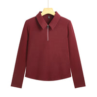 Womens Fashion Minimalist Slim-Fit Half-Zip T-Shirt