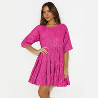 Round-neck Sexy Fashion Sequin A-line Skirt Short Dress