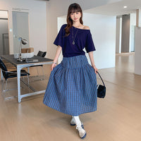 Blue Plaid High Waist Slim A-line Skirt