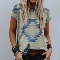 Women's Retro Floral-print Short-sleeve Top
